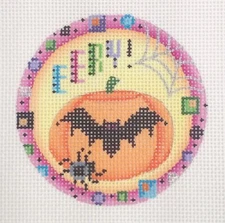 A Collection of Designs ACOD needlepoint handpaint 1935 EERY Halloween 3" Round