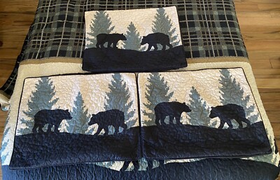 4 Pc Donna Sharp Bear Walk Plaid Quilt Cover With 3 Pillow Shams