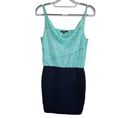 Wowcouture Women's Aqua Navy Leopard Print Bandage Dress Small Color Block  | eBay