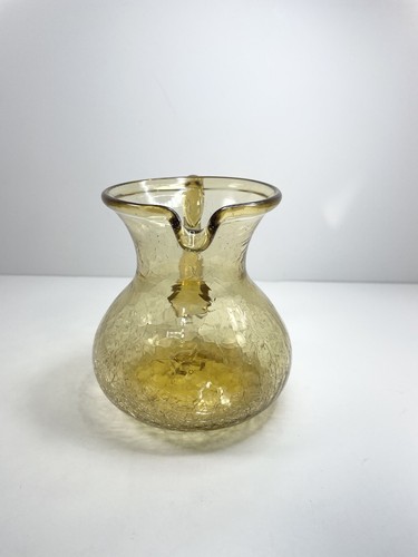 Vintage Small Amber Crackle Glass Pitcher Hand Blown - Picture 2 of 7