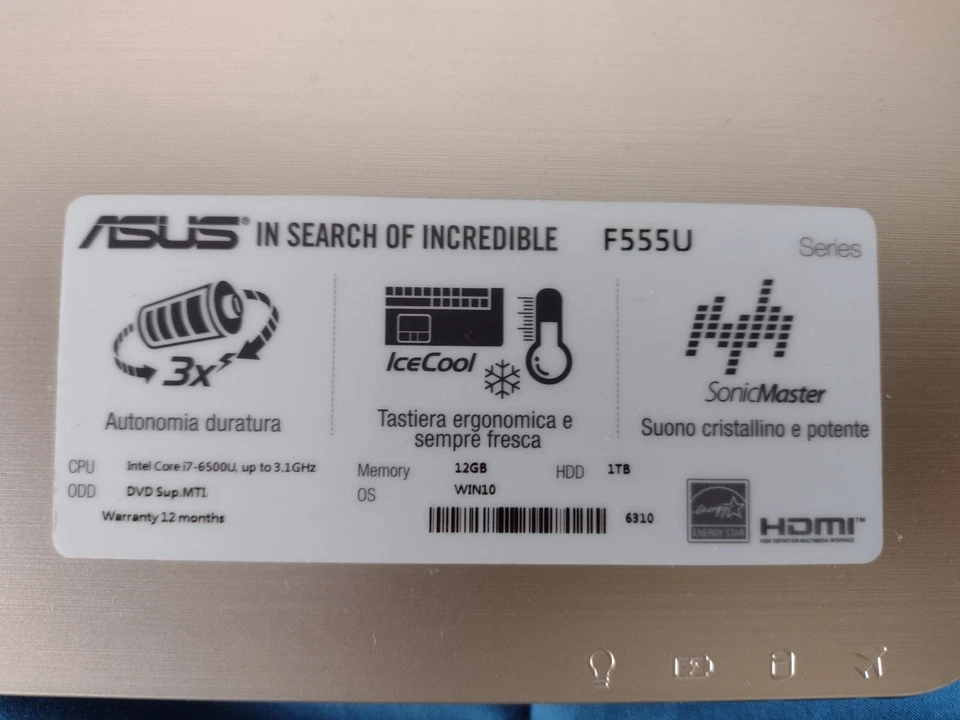 notebook ASUS F555U intel core i7 - 12 gb ram -1 TB hard disk con batteria nuova - Immagine 3 di 4