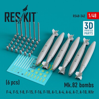 1:48 ResKit RS48-0342 Mk.82 Bombs F-4 F-16 A-10 6pc 3D Printed