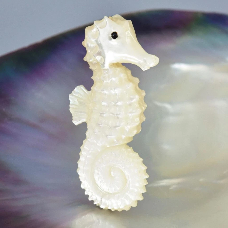 Seepferdchen Design Perlmutt Geschnitzter Skulptur Kollektion Schmuck 7.65g - Bild 3 von 4