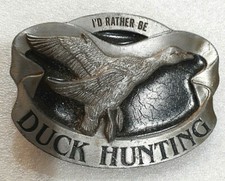 Vtg Buckles of America I'd Rather Be Duck Hunting Pewter Belt Buckle New NOS