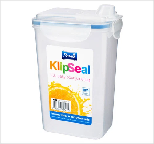 Plastic Clip Lock 1.3 Litre Water Storage Jug Pitcher with Lockable Lid Kitchen
