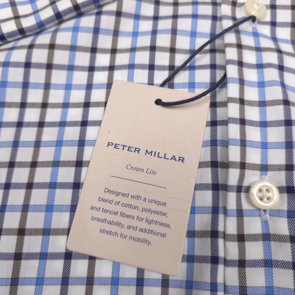 $160 Peter Millar Calgary Crown Lite Stretch Blue Multi Sport Shirt Mens Medium - Image 3 of 4
