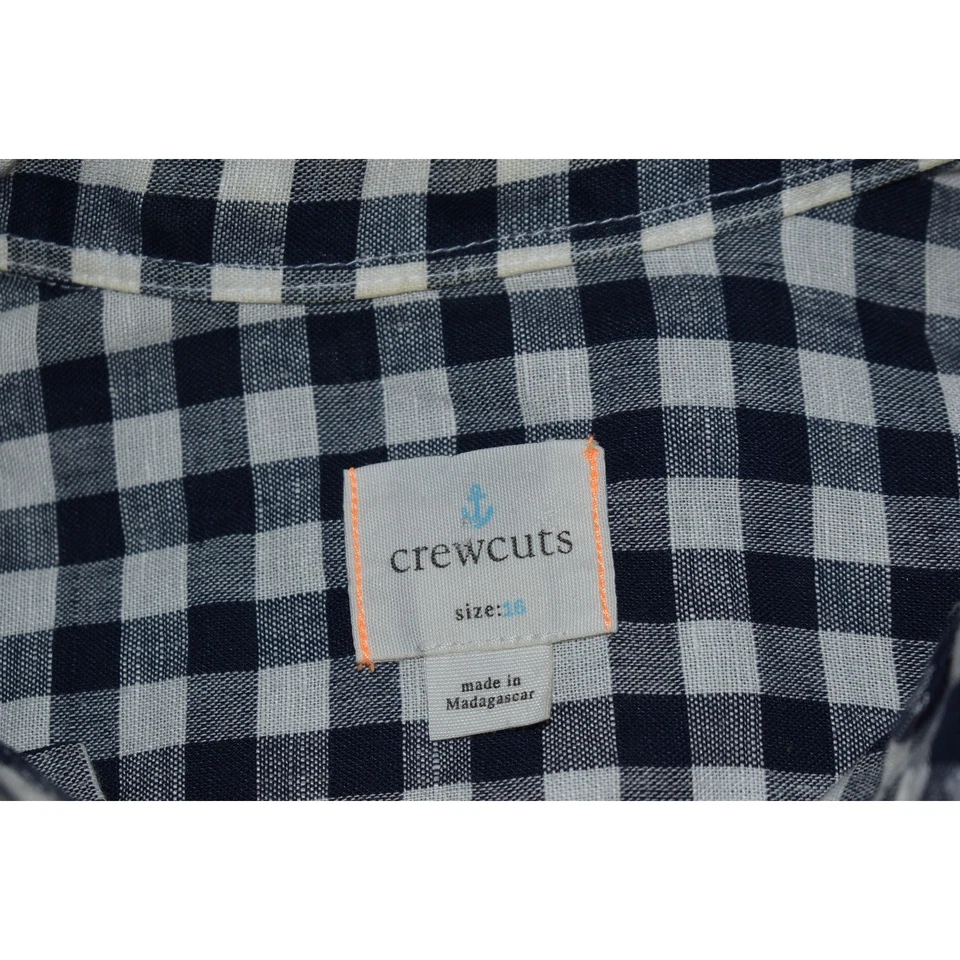 Camisa de vestir J Crew Crewcuts para niños talla 16 mezcla de lino algodón azul a cuadros hawaiana Foto 3 de 4