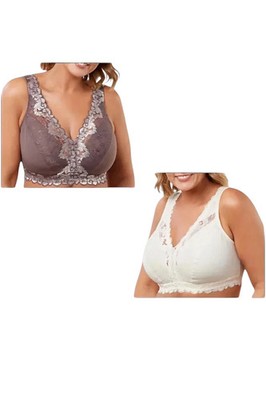 Breezies 2-pack Set Soft Support WF Bra w/ Constract Lace Mochac/Ivory