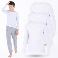 3 Pack White Boys Girls Long Sleeve Shirts Cotton Undershirts Underwear