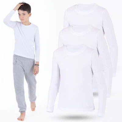 LOREZA 3er Pack Weiss Jungen Mädchen Langarmshirts Baumwolle Unterhemden Unterwäsche