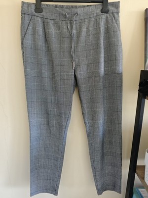 Vero Moda Black And White Check Trousers Straight Leg Elasticated Waist XL