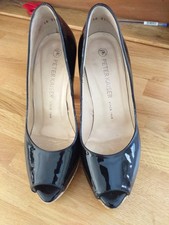 Peter Kaiser black patent leather peep toe court heeled shoes size 4/37