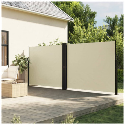 Einziehbare Seitenmarkise Creme 160x1200 cm PU Polyester Stahlrahmen Sichtschutz