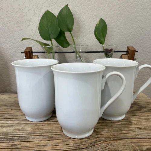 Pottery Barn PB White Porcelain 4 1/2" Footed Coffee/Tea/Cocoa Mugs Set Of 3