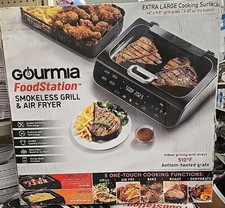 Gourmia FoodStation Smokeless Grill, Griddle, Air Fryer with Integrated Temper