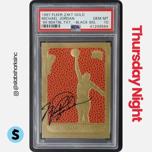 1997 FLEER 23KT GOLD MICHAEL JORDAN '86 BASKETBALL TEXTURE BLACK SIG PSA 10