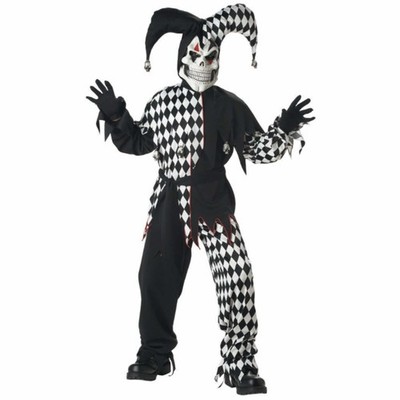 Evil Jester Karneval schwarz weiß Joker Horror Clown Halloween Jungen Kostüm