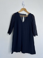 Sezane Dress Size 38 UK 10 Navy 3/4 Sleeve Lace V Neck Knee Length