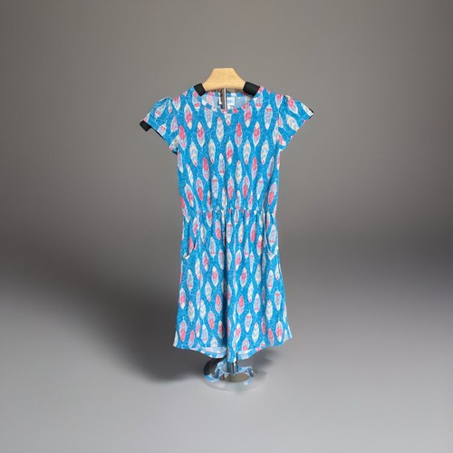 LuLaRoe Girls Dress Size 8 Fit & Flare Blue Feather Print Stretch With Pockets