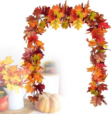 Herbst Girlande Ahorn-Blätter, 2er-Pack künstliche Herbst-Girlande, Ahornblatt