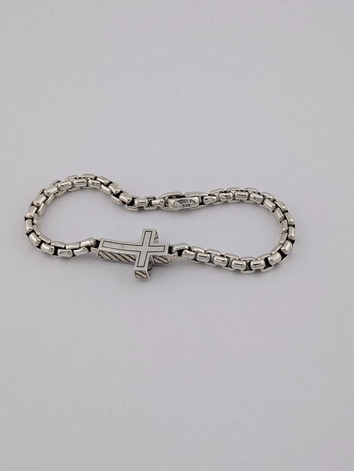 David Yurman 5mm Cross Station Bracelet Sterling Silver with Black Diamonds 8.5 - Image 3 of 4