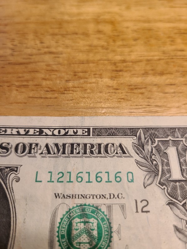 12161616. $1 FRN Fancy Near Super Repeater Serial Number.