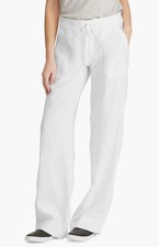 Lauren Ralph Lauren White Jovon Linen Wide Leg Trousers Linen Pants Size 10
