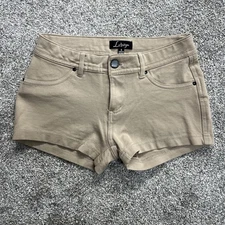 Labijou Shorts Womens S Tan Flat Front Low Rise Button Pocket Shorties Stretchy