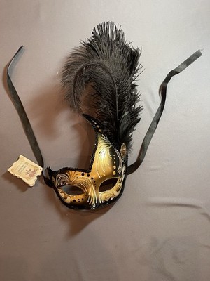 Luxury Black Gold Women's Masquerade Costume Party Mask Feather