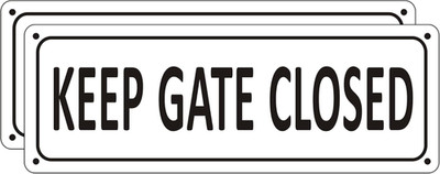 Keep Gate Closed Sign for Fence, (2 Pack) Metal Close Gate Signs, 10'' X 3.5'' Alu