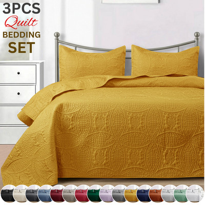 Luxury Bedspread Set 3 Piece Quilted Coverlet Bed Throw Queen King Size Bedding