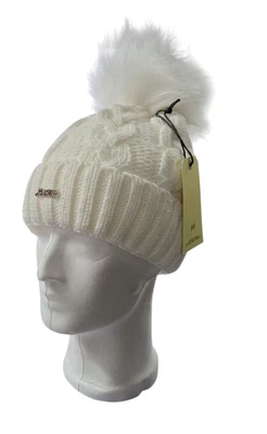 Strickmütze Neverless Damen Strickmütze Caren in weiß mit Kunstfell Bommel