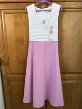 Bonnie Jean Girls Size 8 Pink and White Spring Dress with Floral Embroidery
