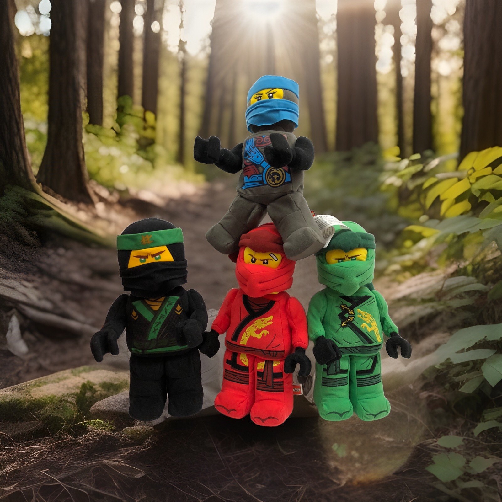 RARE Lego Ninjago Lot 4 Ninja Kai Red Lloyd Green Garmadon Nya Plush Doll 13"