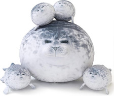 Chubby Seal Pillow Plush with 4 Baby Seal Plushies in Her Tummy, Stuffed Cotton