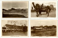 Yemen Aden 4 vintage old post cards, Maala Load Camels and Cart, Cowasjee Dinsha