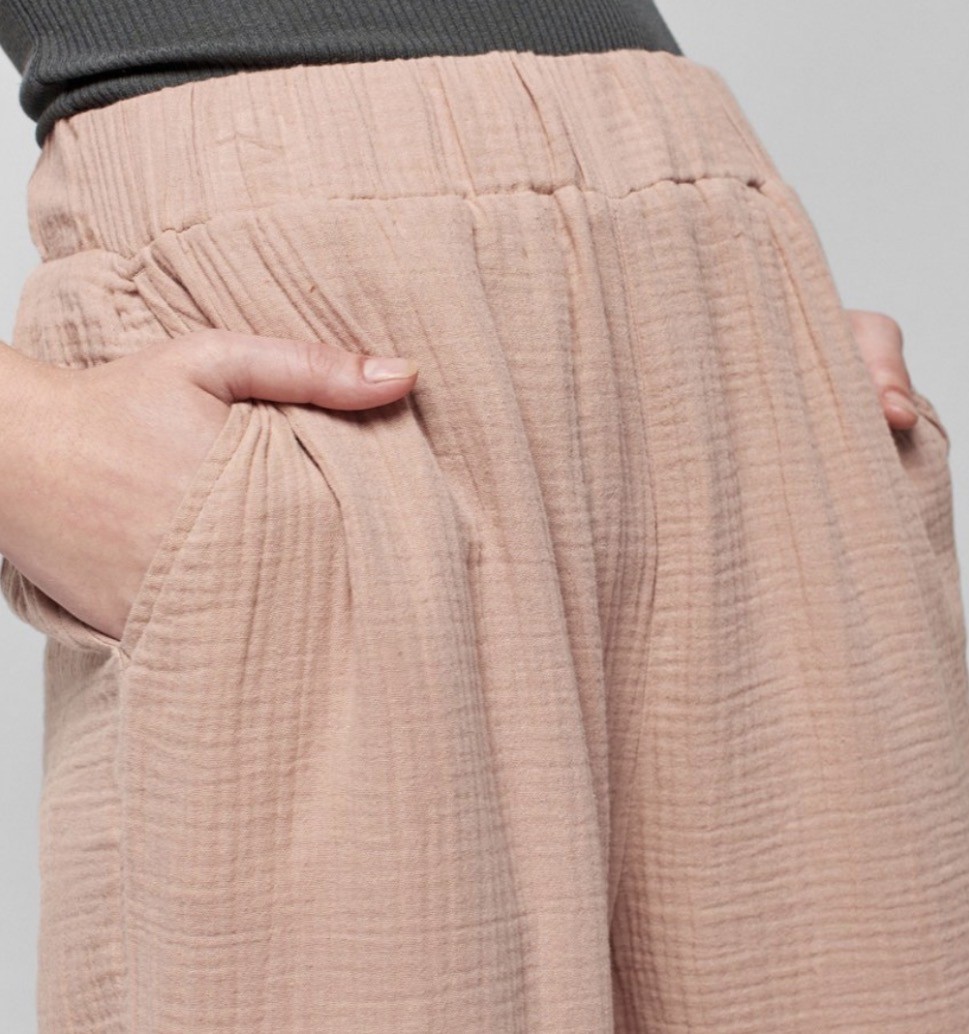 Faherty Tan Gauze Wide Leg Pants Elastic Waist Casual image 3