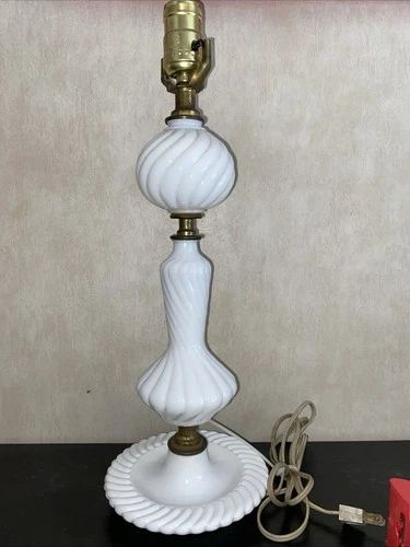Vintage HOBNAIL MILK GLASS  Table Lamp, 16.5”
