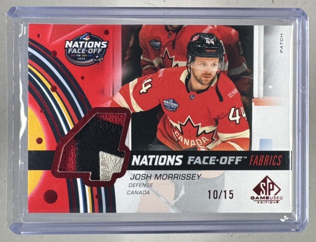Josh Morrissey 2025 SP Game Used #4N-MO 4 Nations Face-Off Fabrics Patch /15