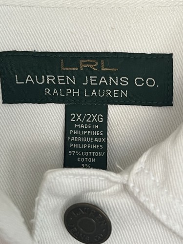 NWT Ralph Lauren LRL Jeans Co White Denim Jacket Woman 2X Stretchy Trucker Biker - Picture 3 of 15