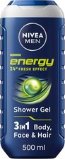 NIVEA MEN Energy Shower Gel (500 ml), Moisturising 3-in-1 Body Wash for Men with 5.60 per litre