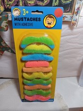 FAKE MUSTACHES NEON COLORS 10 Pack