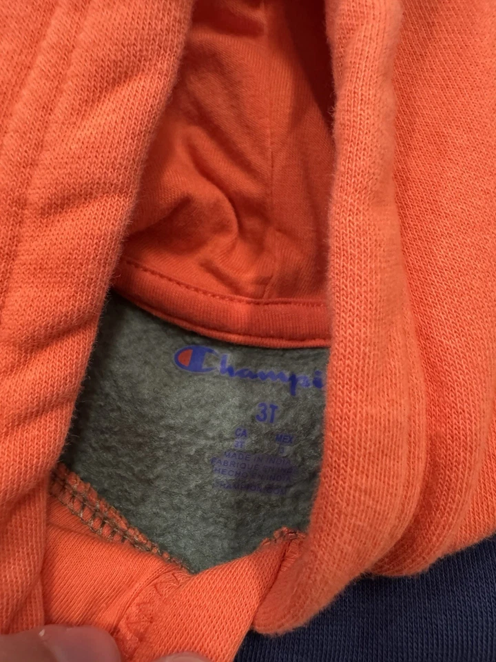 Champion Conjunto de 2 Piezas Niño Pequeño Talla 3T Chaqueta con Capucha Pantalones de Sudadera Verde y Naranja Foto 4 de 4