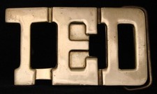 LC14153 NOS VINTAGE 1970s/80s CUT-OUT NAME  TED  SOLID BRASS BUCKLE