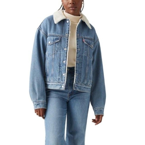 Levi's Women's Blue '90s Trucker Sherpa Lined Trucker Denim Jacket Size M