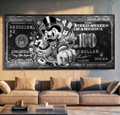 XL LEINWAND BILDER BIS 190x90x5 DAGOBERT DUCK WANDBILD MODE DISNEY SCHWARZ WEISS