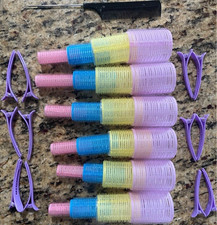 3 sets of 24Pc Hair Rollers Set w/Clips  Rat Tail Comb Self Grip Curlers Purple