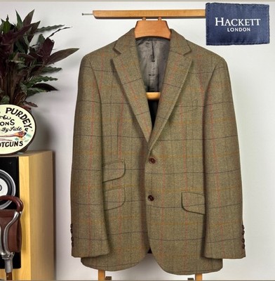 HACKETT London Windowpane Tweed Shooting Jacket (40R) Scottish Border Tweed VGC