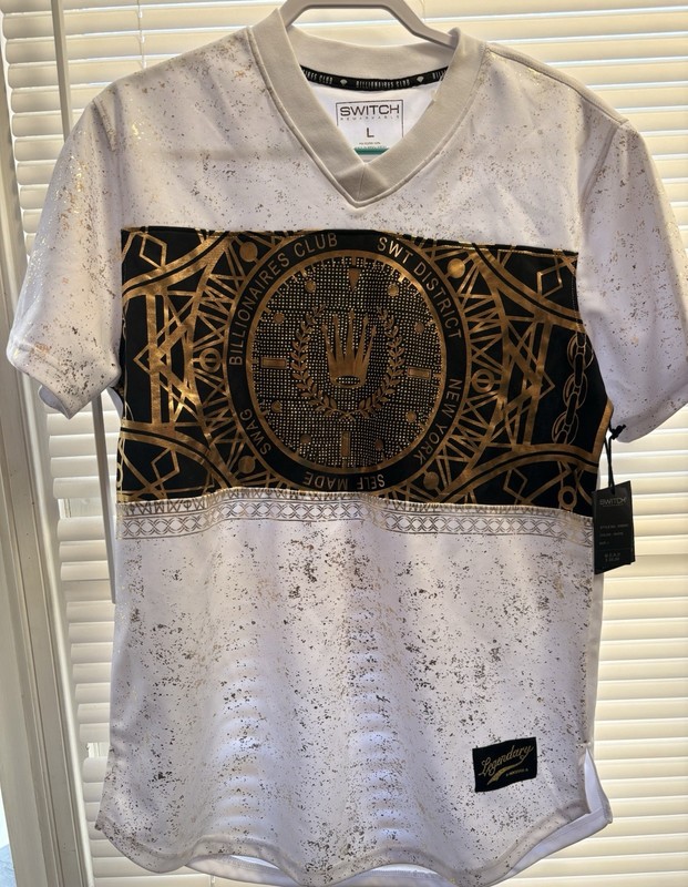 Men’s Size Large Switch Tee Shirt Short Sleeved White And Gold