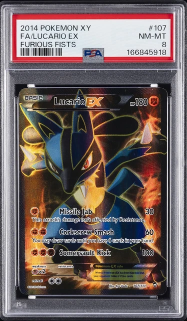 2014 POKEMON XY FURIOUS FISTS #107 FULL ART/LUCARIO EX PSA 8
